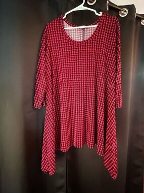 Woman Within Pink and Black Houndstooth Tunic Top
